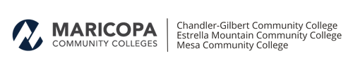 Maricopa Community Colleges logo with Chandler-Gilbert, Estrella, and Mesa Community Colleges listed