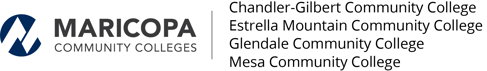 Maricopa Community College Logo with Chandler-Gilbert, Estrella Mountain, Glendale and Mesa Community Colleges