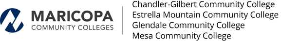 Maricopa Community College Logo with Chandler-Gilbert, Estrella Mountain, Glendale and Mesa Community Colleges